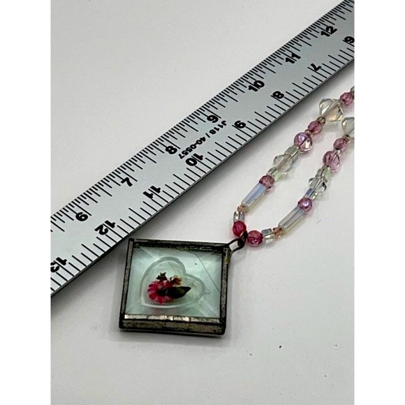 Breast Cancer Awareness Beaded Necklace & Charm Bracelet Set With Glass Pendant - Picture 7 of 7